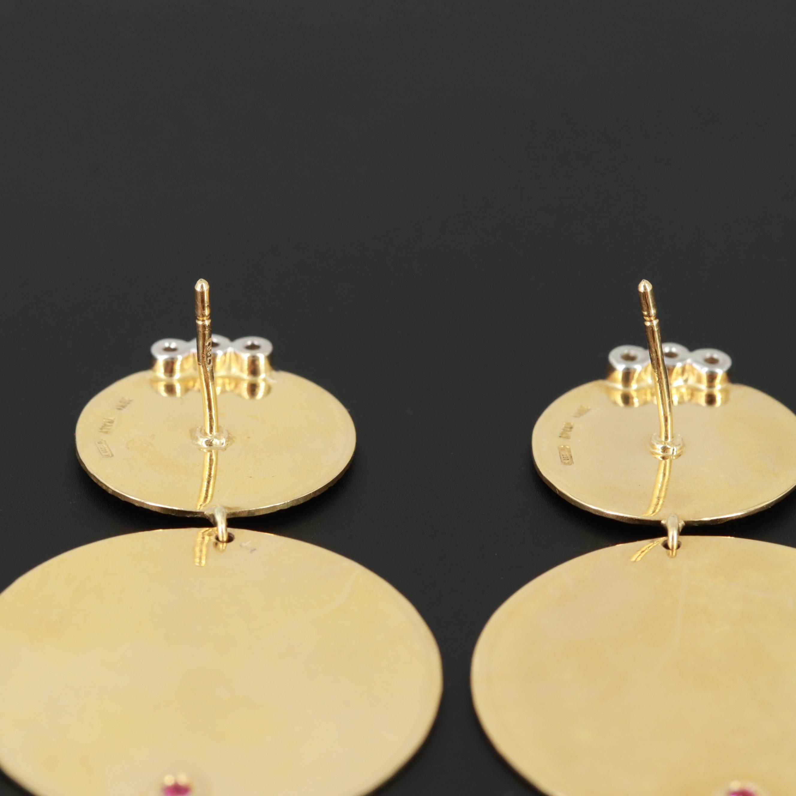 Roberto Coin "Elephantino" 18K Yellow Gold Diamond Double Disc Dangle Earrings