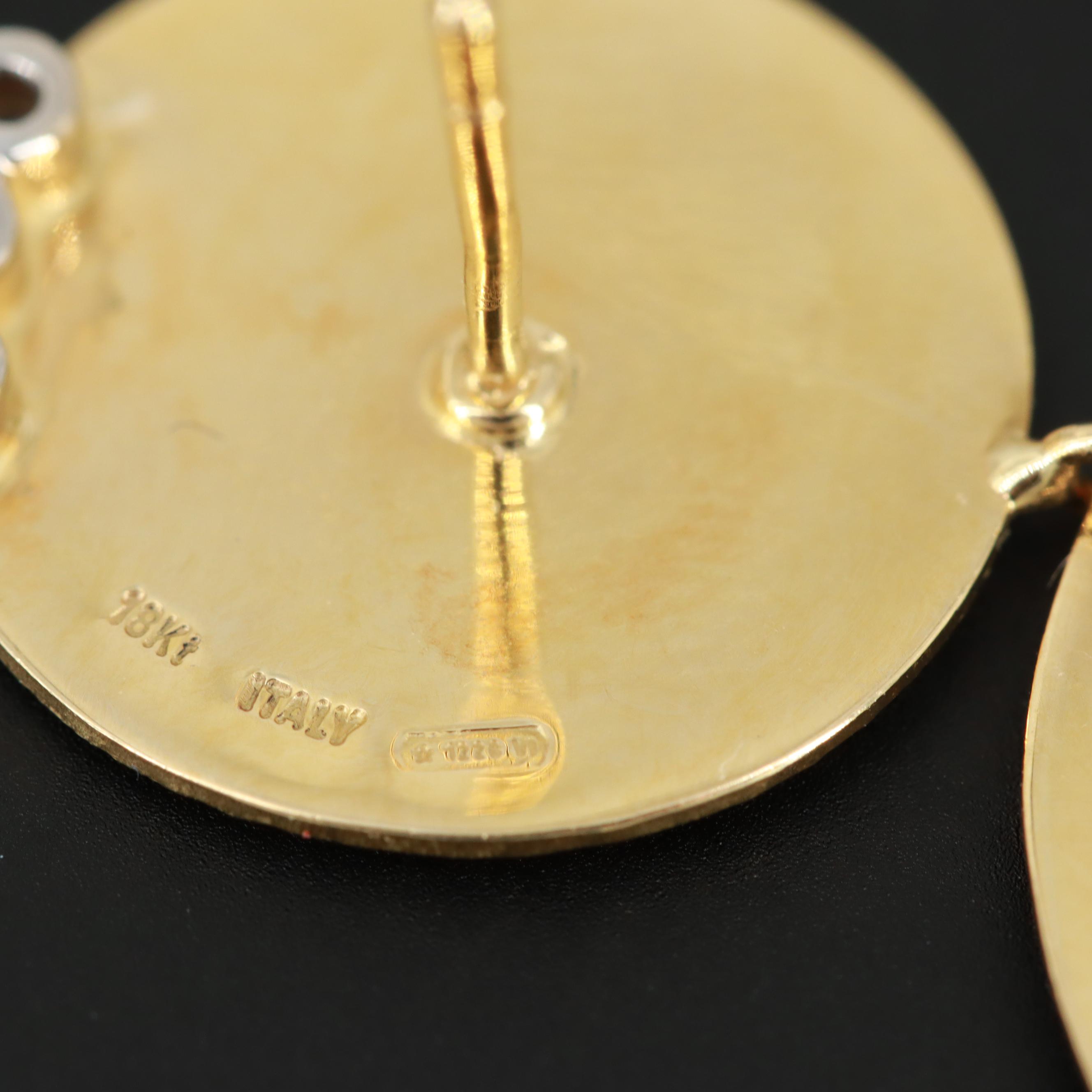 Roberto Coin "Elephantino" 18K Yellow Gold Diamond Double Disc Dangle Earrings