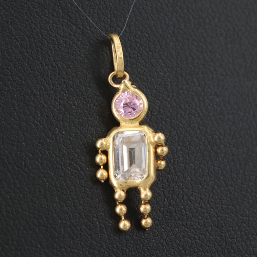 14K Yellow Gold Childrens Cubic Zirconia Birthstone Style Pendant