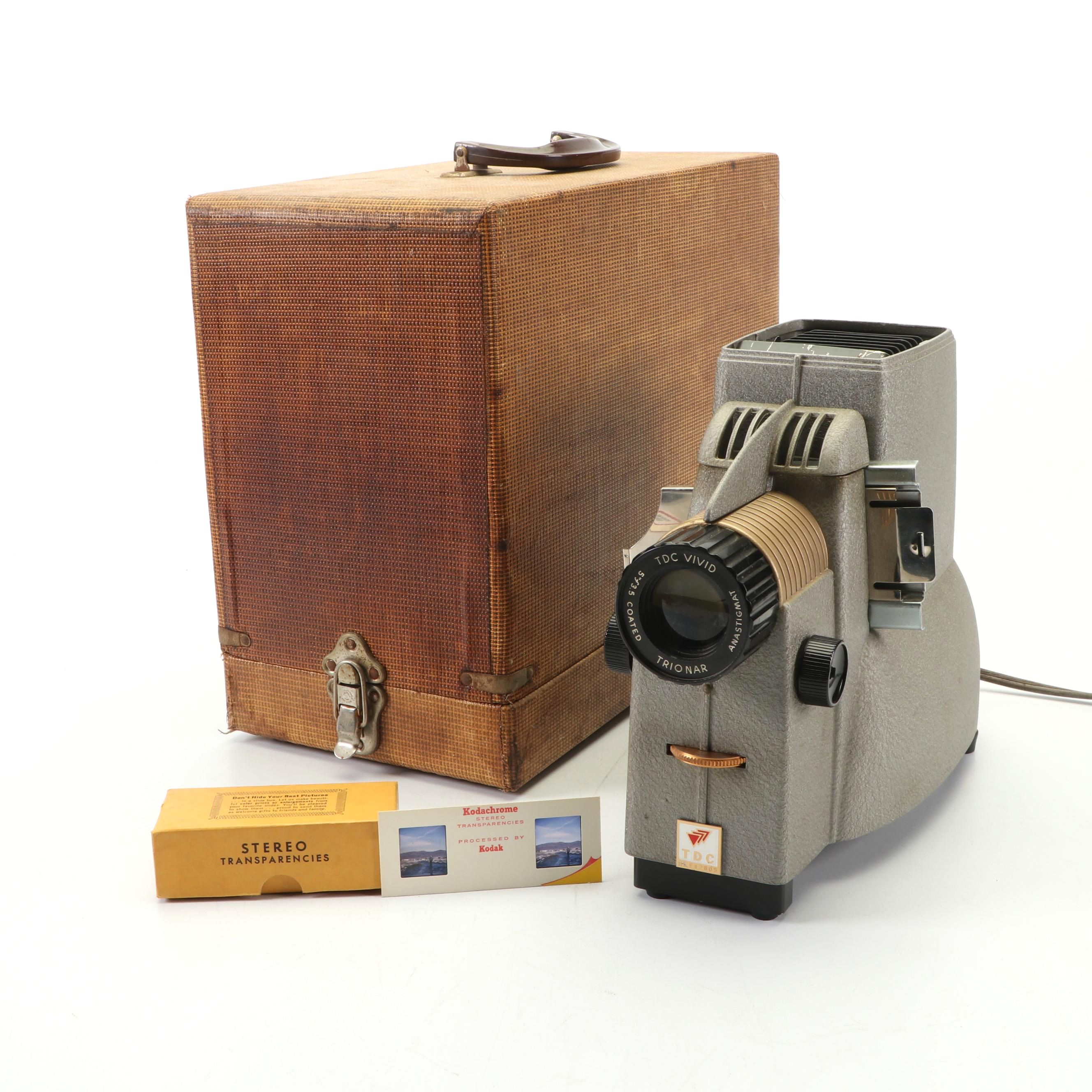 Mid-Century TDC Vivid Slide Projector with Kodak Stereo Transparencies
