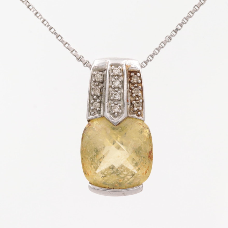 Sterling Silver Citrine and Diamond Necklace