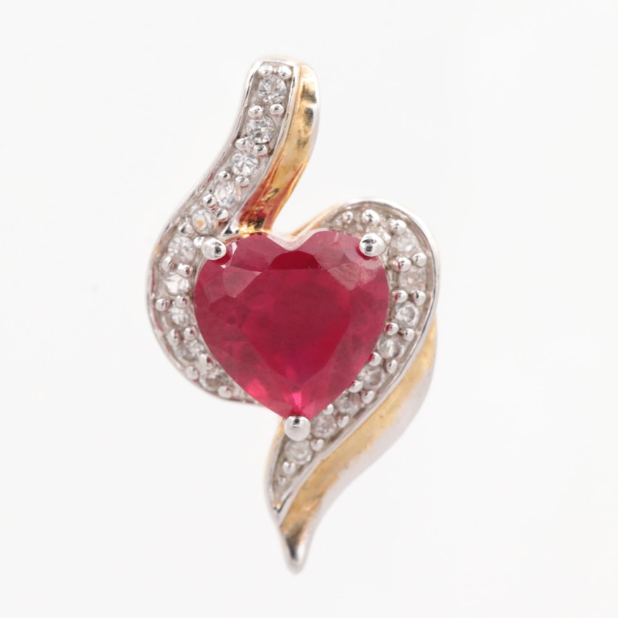 Gold Wash on Sterling Silver Synthetic Ruby and White Sapphire Pendant