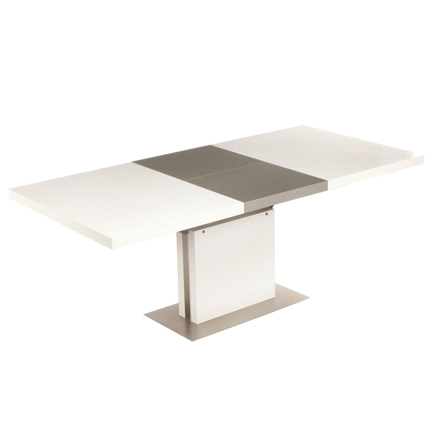 Contemporary Modern White and Gray Expanding Table