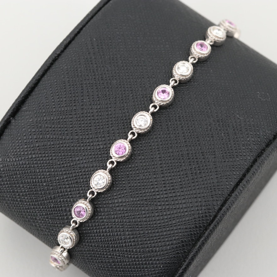 18K White Gold 1.44 CTW Diamond and Pink Sapphire Line Bracelet