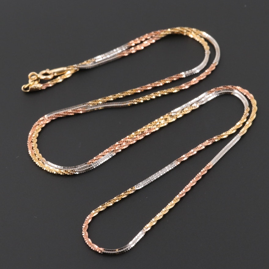18K Tri Color Gold Chain Link Necklace