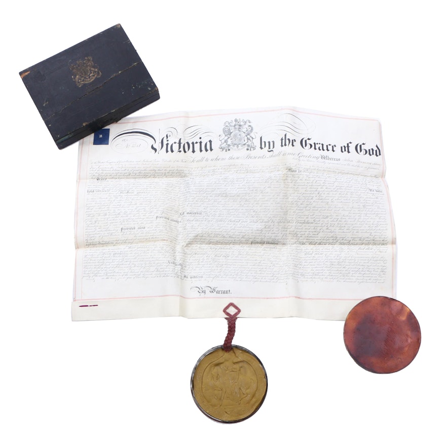 1870 Victorian Patent Document with Large Wax Seal