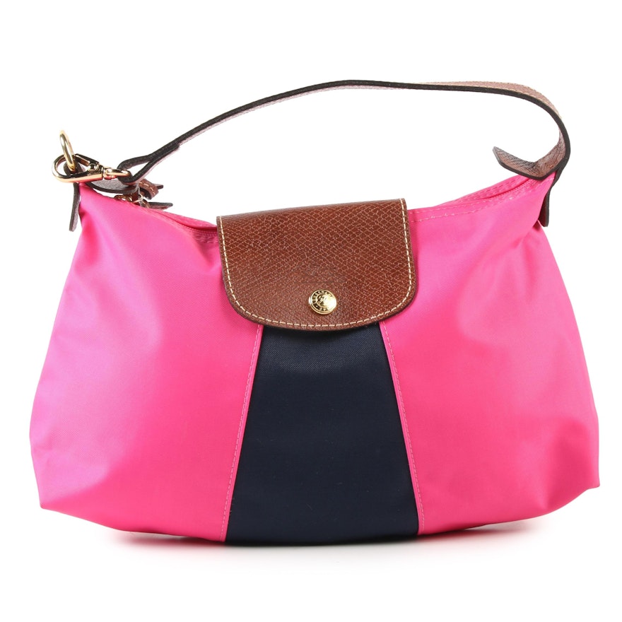 Longchamp Mini Pink and Blue Nylon Accessory Bag Trimmed in Leather