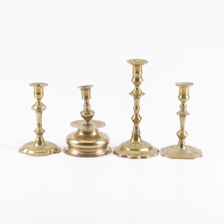 Unmatched Brass Candlesticks, Late 18th to Mid-19th Century