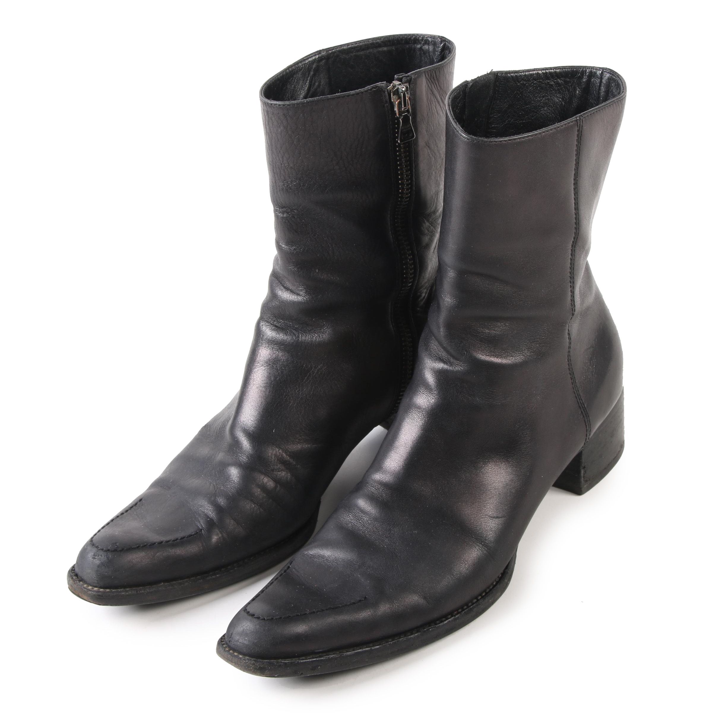 Prada Black Leather Ankle Boots