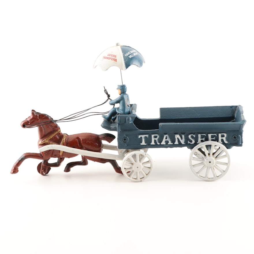 Reproduction Cast Iron Transfer Horse and Wagon