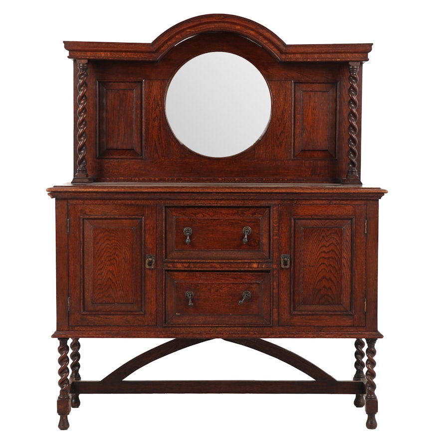 Late Victorian Oak Sideboard with Mirror, Early 20th Century