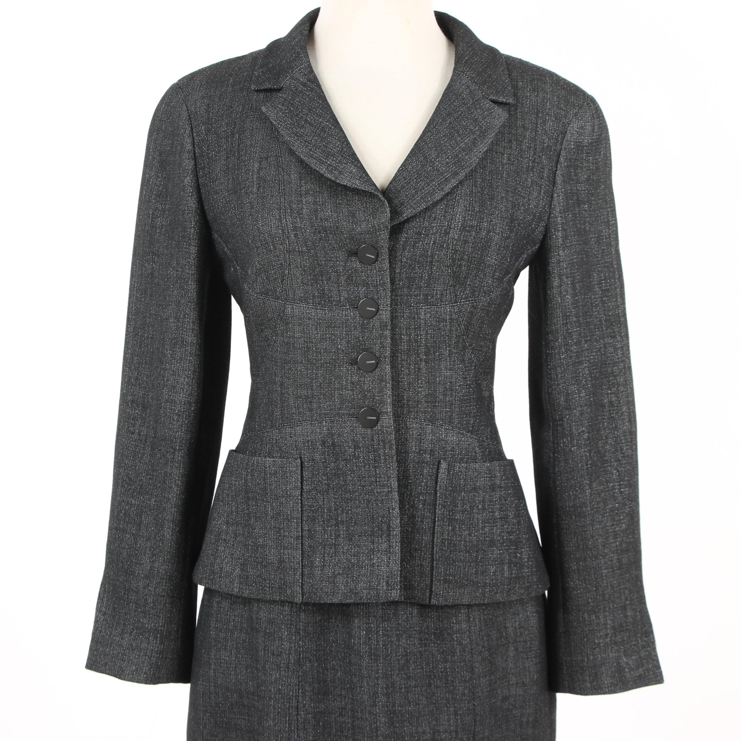 Chanel Charcoal Grey Skirt Suit, Made in France