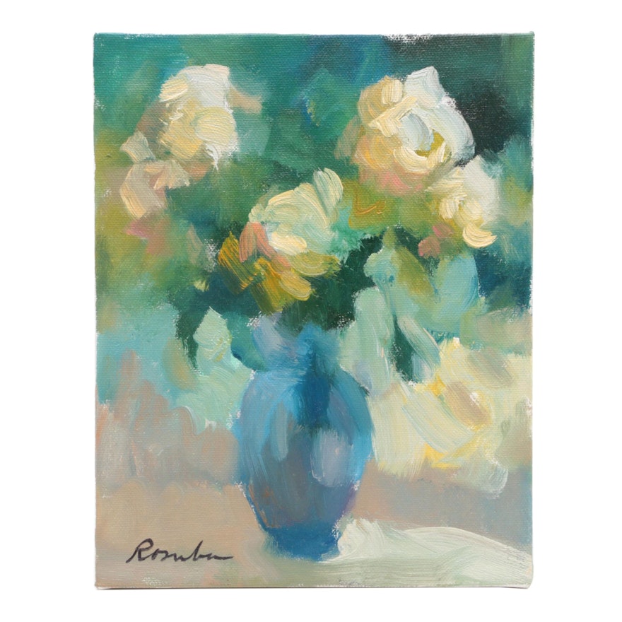 Sally Rosenbaum Still Life Oil Painting of Flowers in Vase