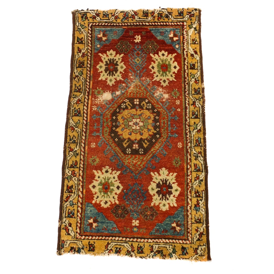 1'9 x 3'3 Hand-Knotted Turkish Oushak Wool Rug, Circa 1910