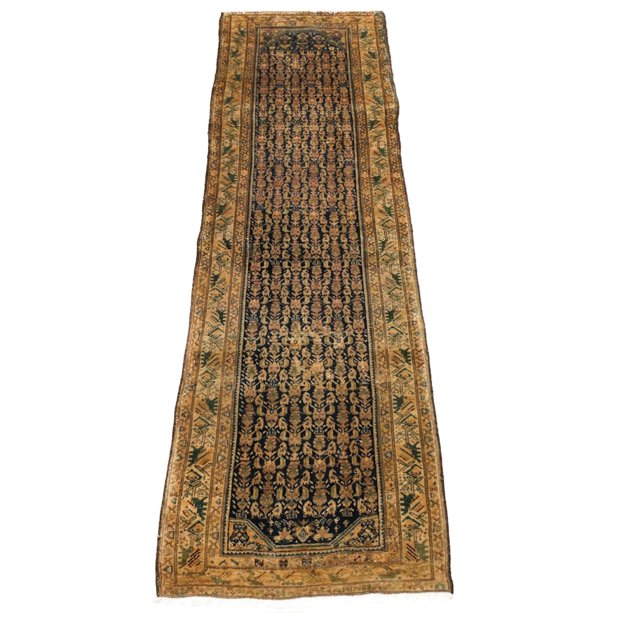 3'4 x 12'0 Hand-Knotted Persian Malayer Wool Carpet Runner, Circa 1920