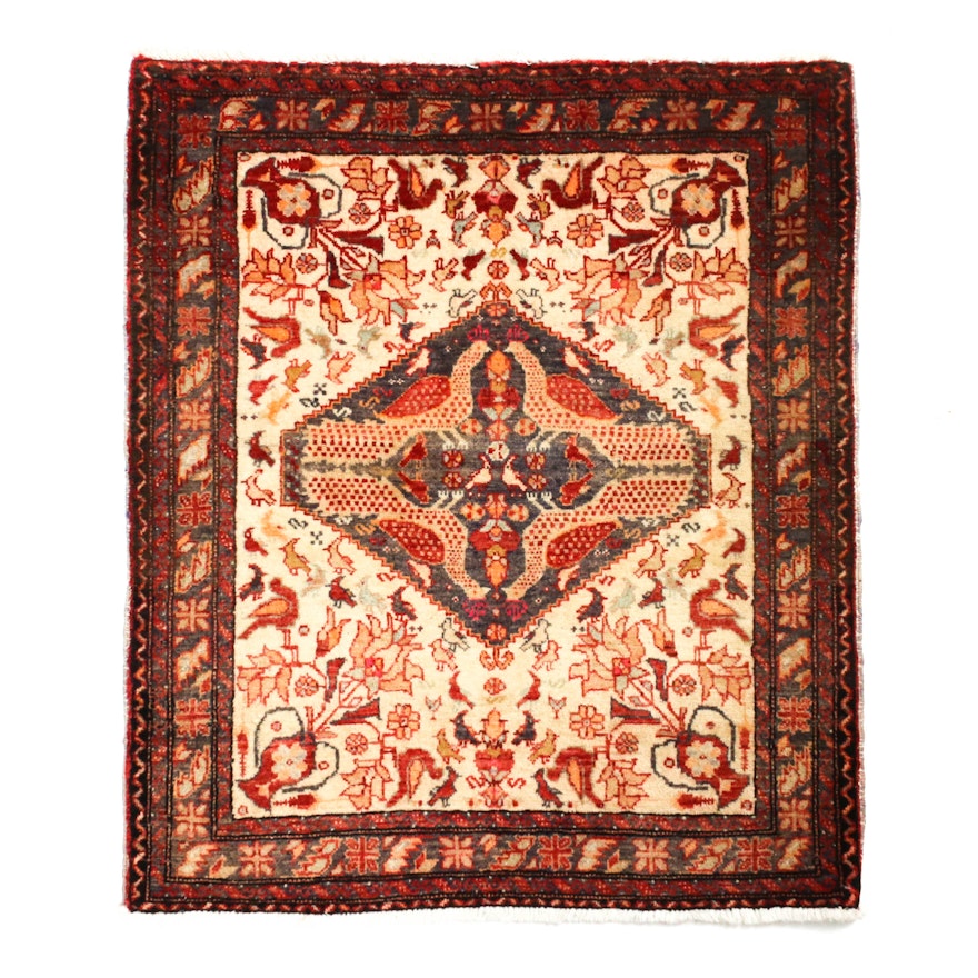 2'3 x 2'10 Hand-Knotted Northwest Persian Pictorial Wool Rug, Circa 1920