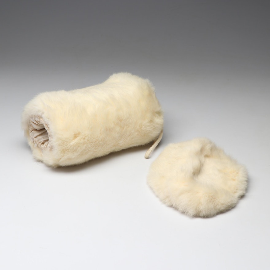 Women's Rabbit Fur Hat and Hand Muff, Mid-20th Century