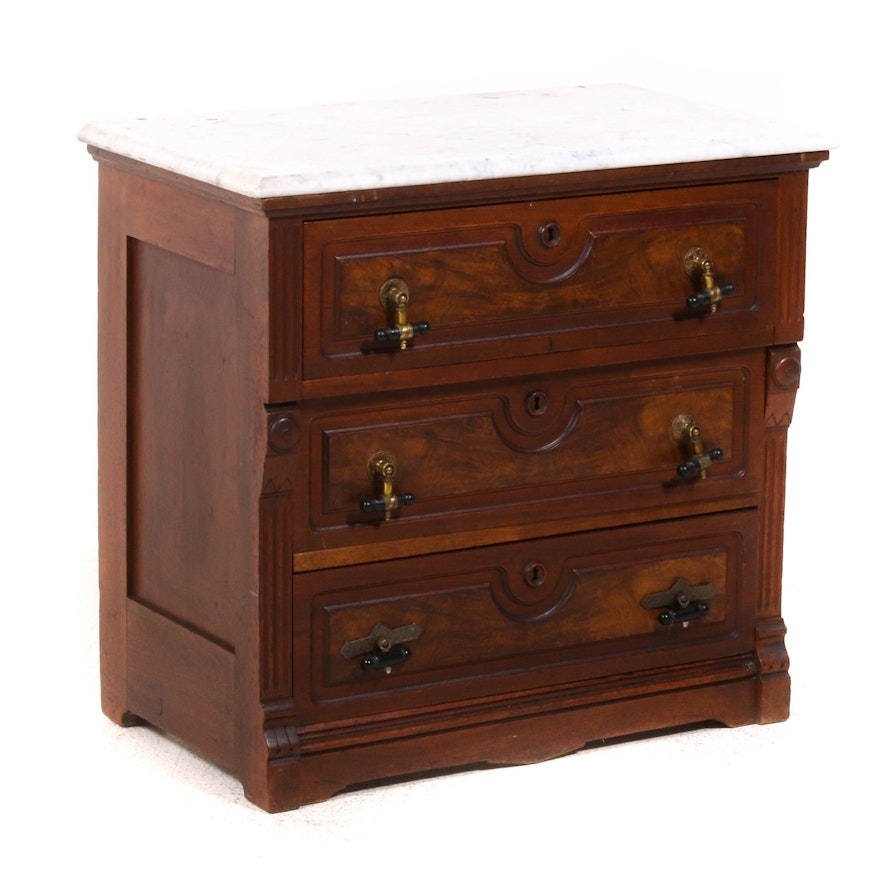 Victorian Walnut and Marble Chest of Drawers, Late 19th Century
