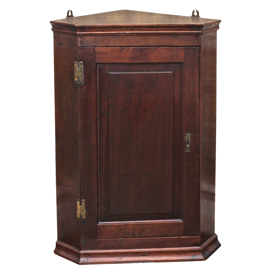 George III Oak Hanging Corner Cabinet, Early to Mid 19th Century
