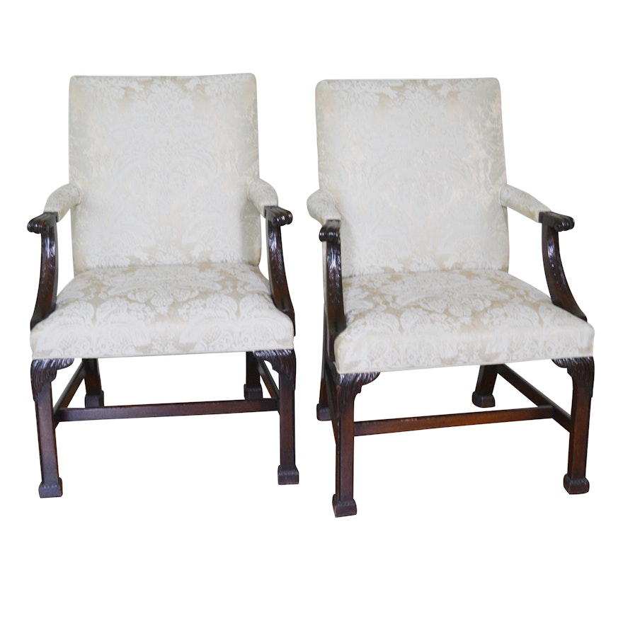 Chippendale Style Upholstered Armchairs, Pair, Late 19th/Early 20th Century