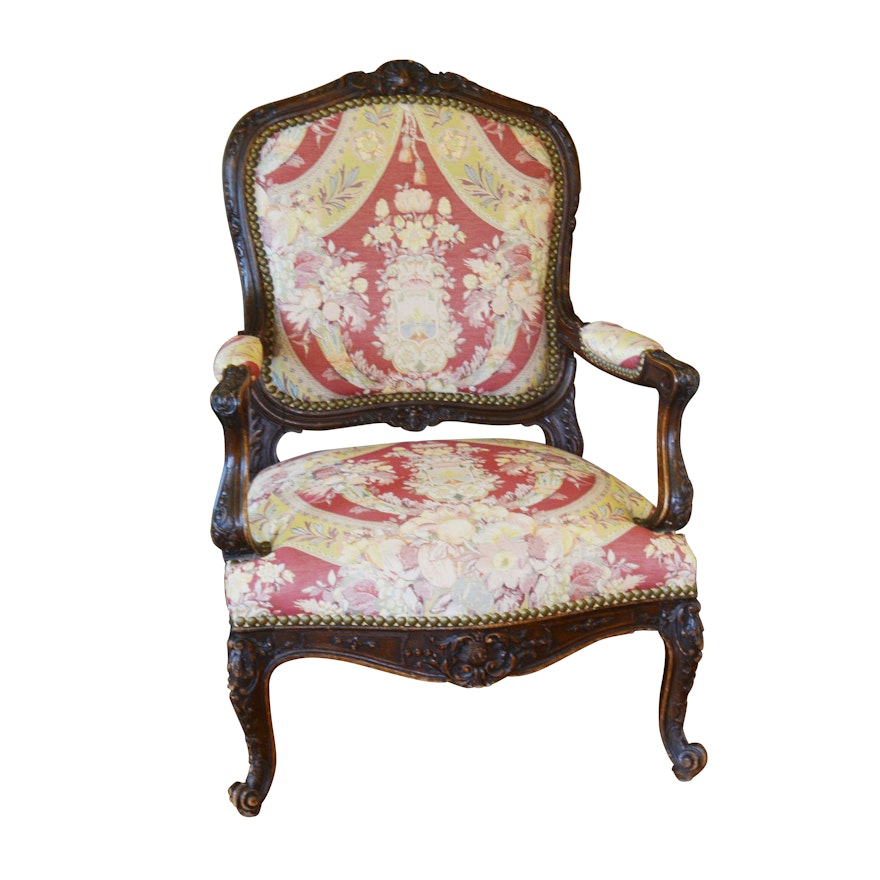 Louis XV Style Carved Fauteuil Armchair