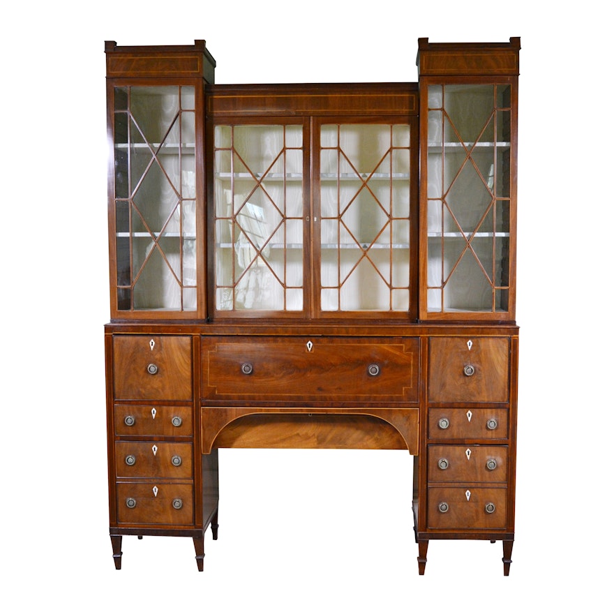 Hepplewhite Mahogany Secretary Bookcase, Late 19th Century