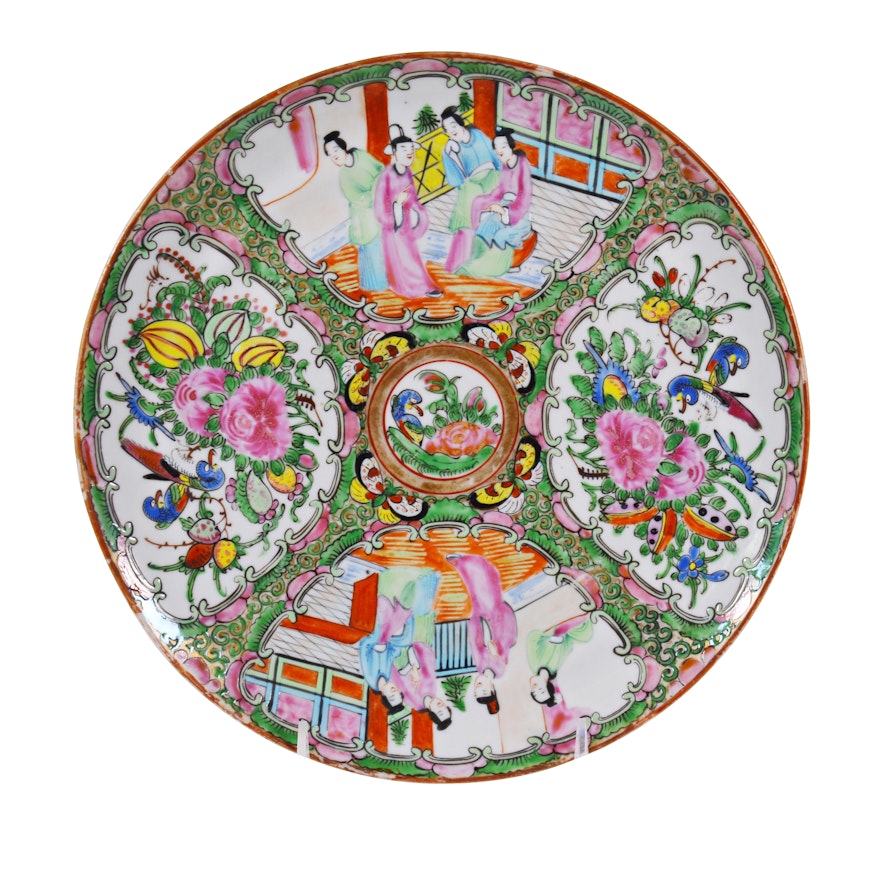 Chinese Rose Medallion Porcelain Dinner Plate, Late 19th Century