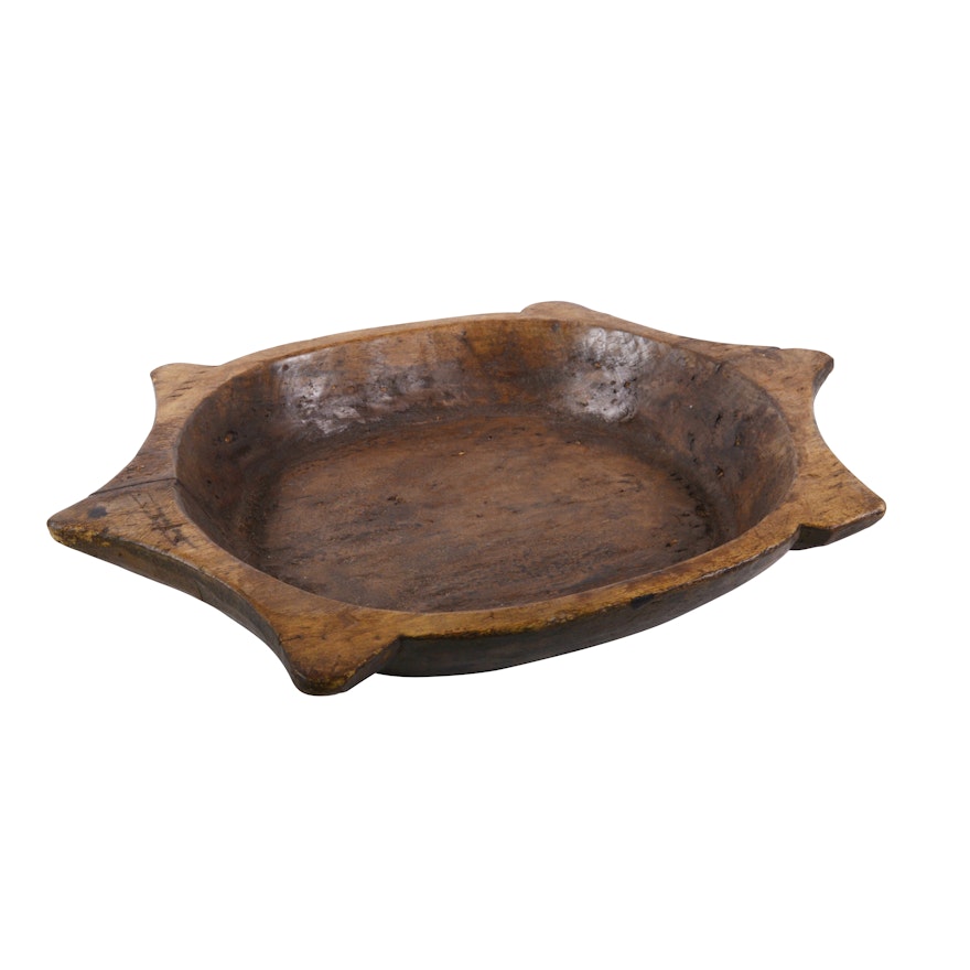 Flared Edge Carved Wood Bowl, Antique