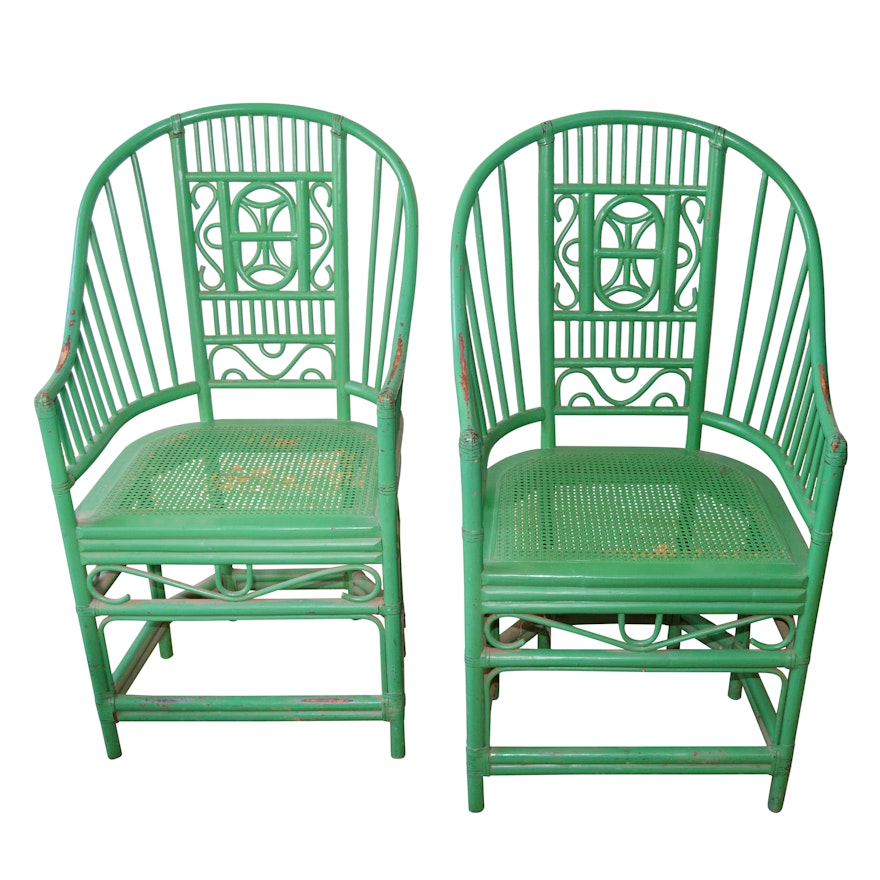 Painted Bentwood Bamboo Chair with Cane Seat, Pair, Vintage