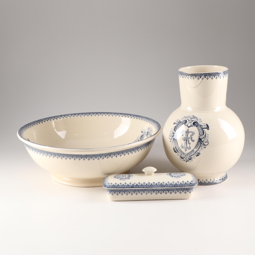 Vermont & Blanchet Transferware Pitcher, Basin and Vanity Box