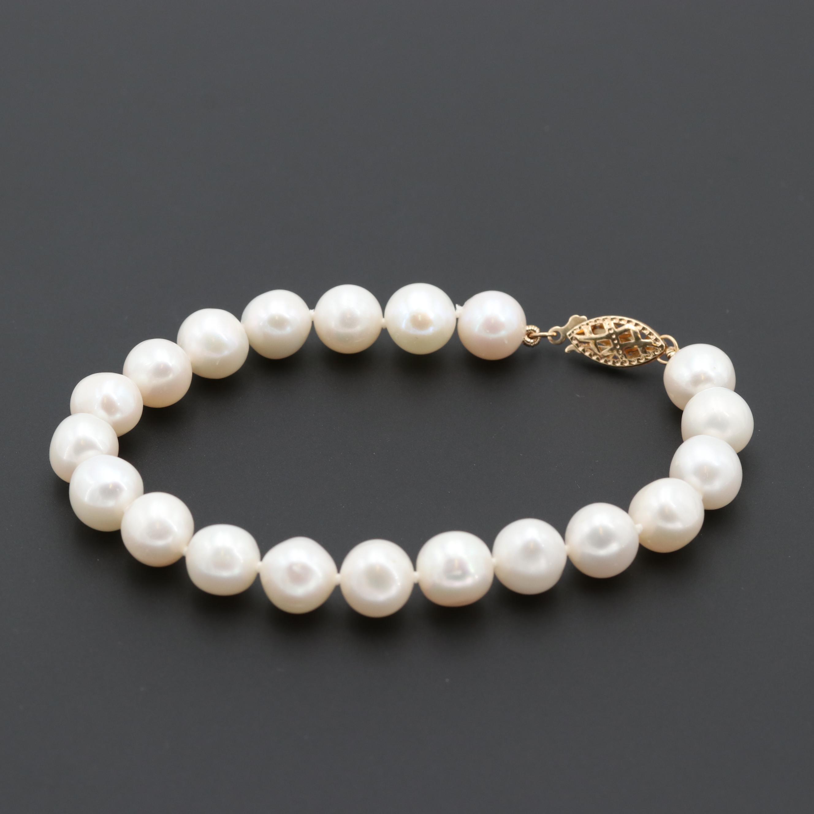 14K Yellow Gold Cultured Pearl Bracelet