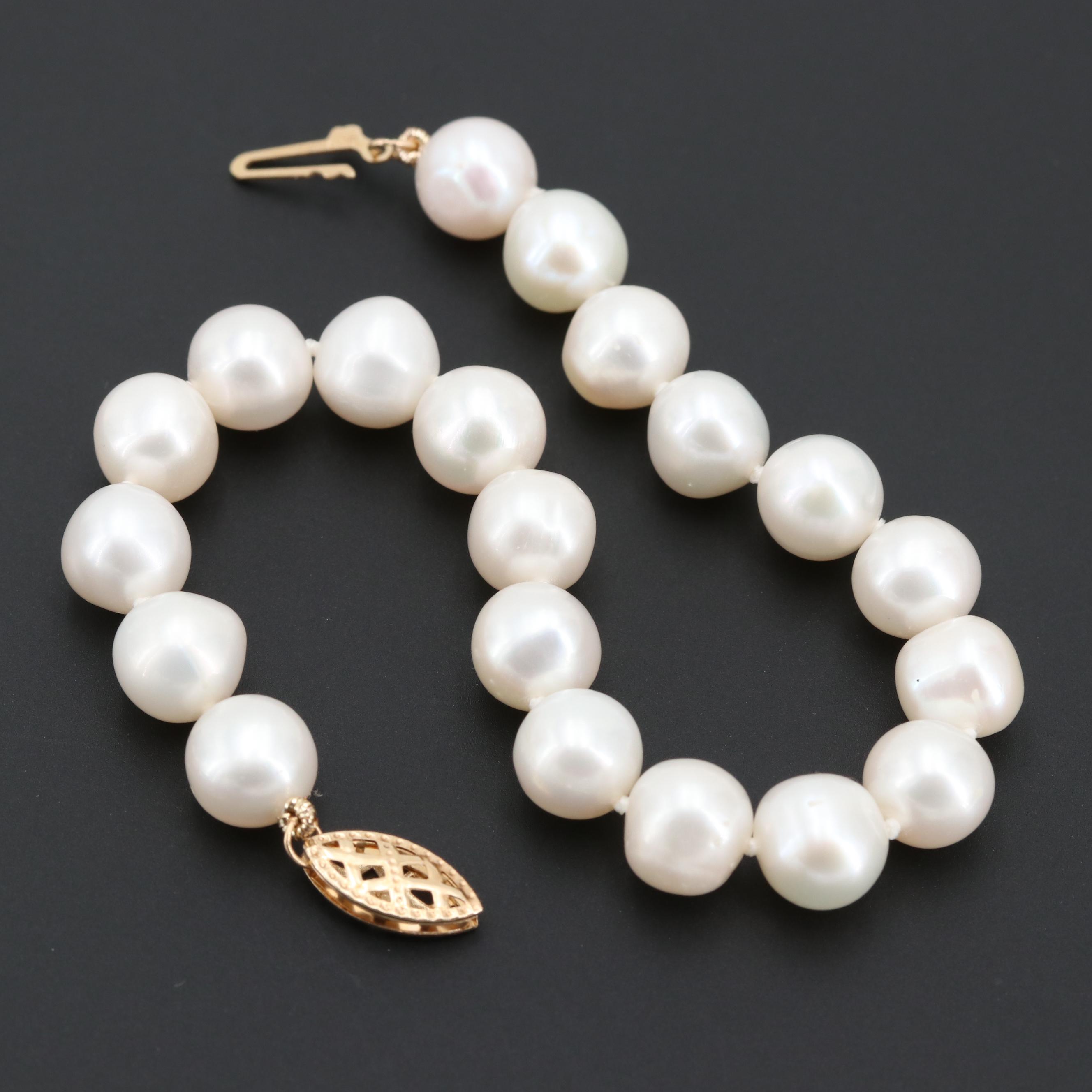 14K Yellow Gold Cultured Pearl Bracelet