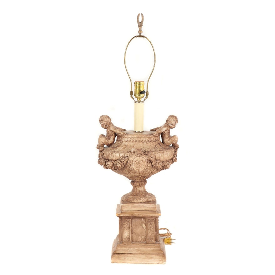 Contemporary Baroque Style Plaster Urn Table Lamp