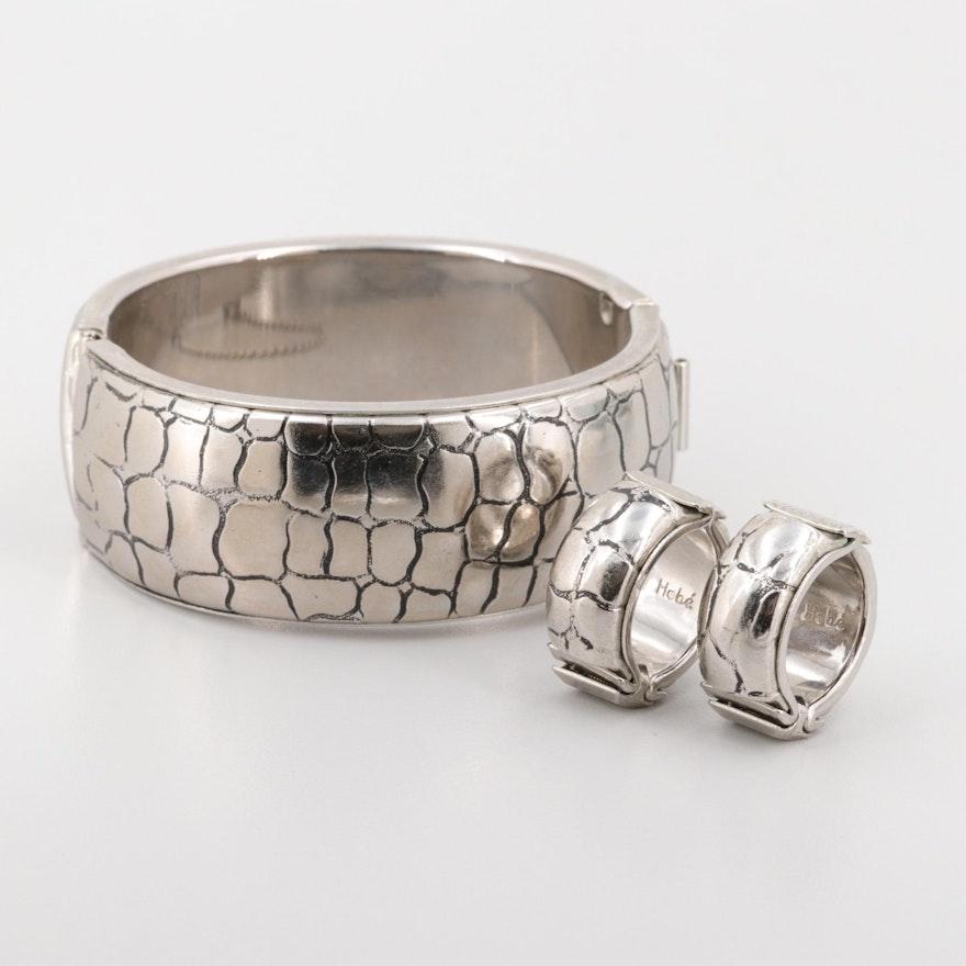Hobé Silver Tone Bangle Bracelet and Earrings