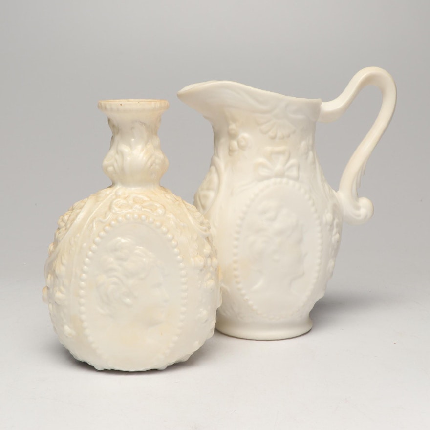 Fostoria "Jenny Lind Milkglass" Vase and Pitcher, Circa 1960
