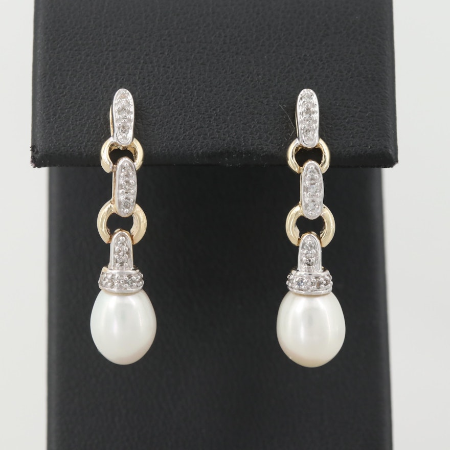 Alwand Vahan 10K Yellow Gold Cultured Pearl and Diamond Dangle Earrings