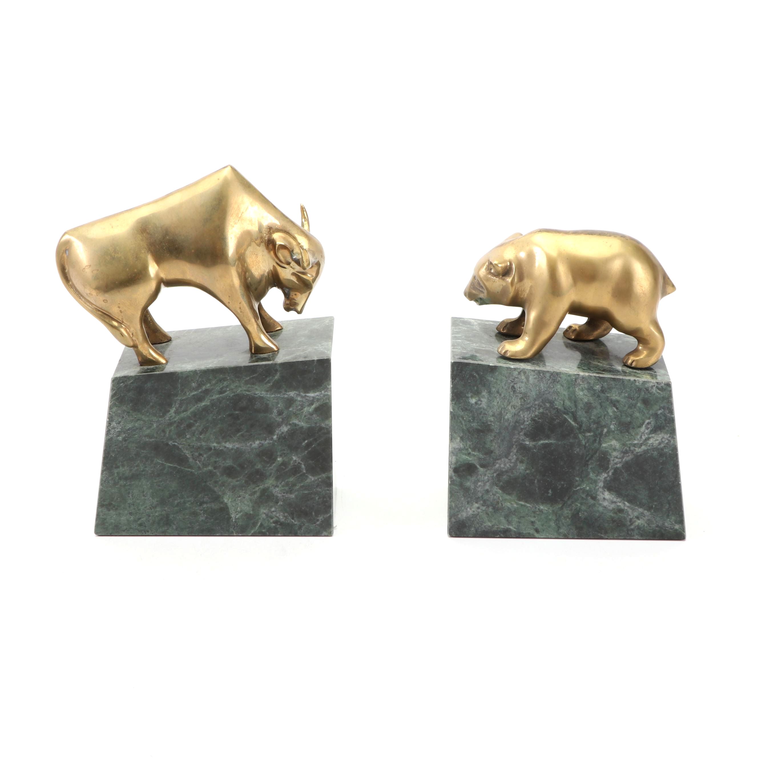 Gatco Brass and Marble Bear and Bull Bookends