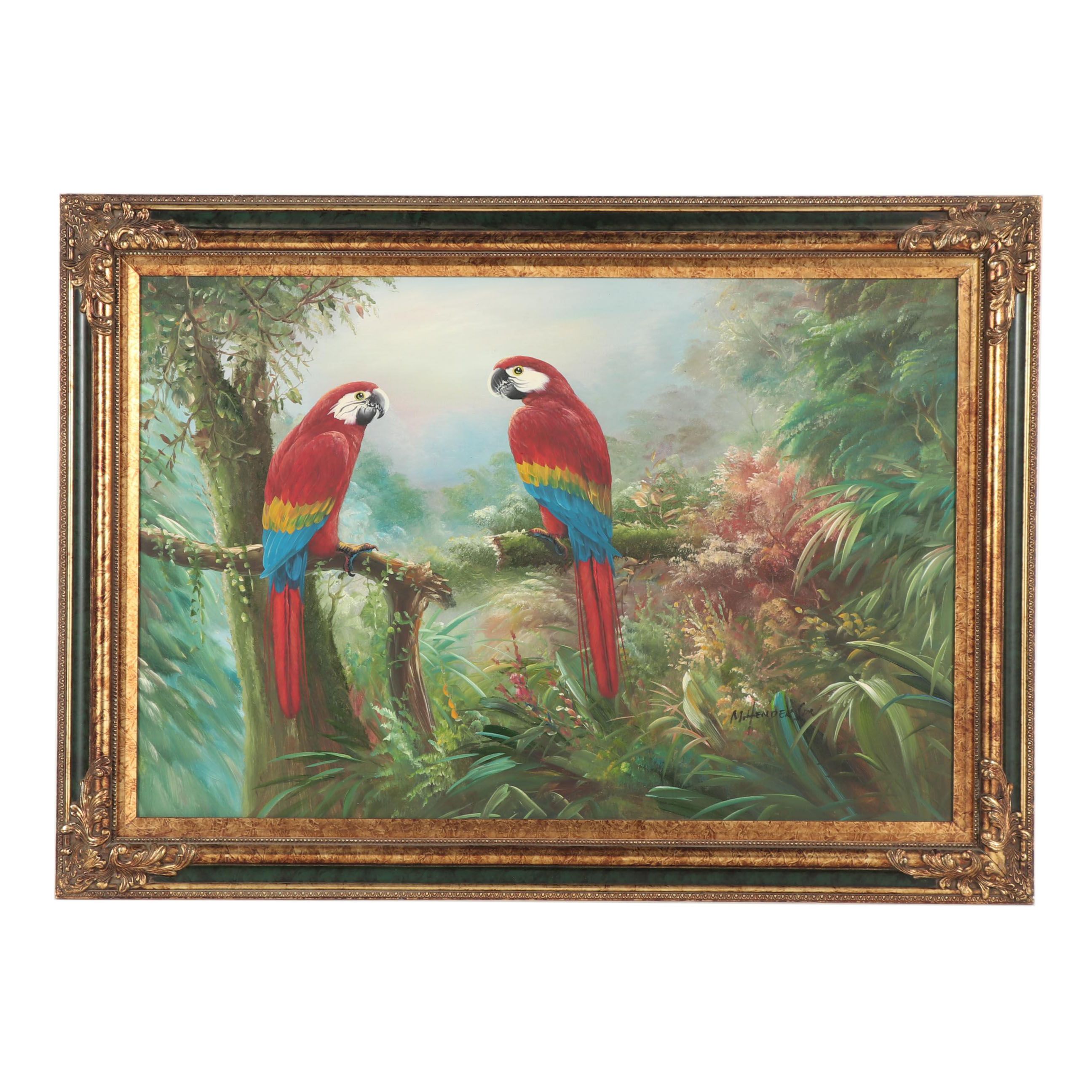 M. Henderson Oil Painting of Scarlet Macaws