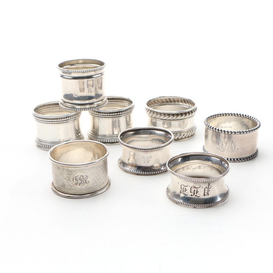 American and English Sterling Silver Napkin Rings, Early 20th Century