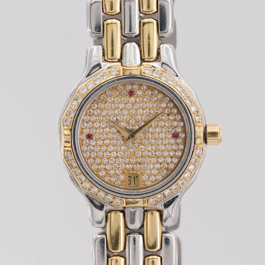 Cyma 18K Yellow Gold Quartz Wristwatch With 1.14 CTW Diamond Bezel and Dial