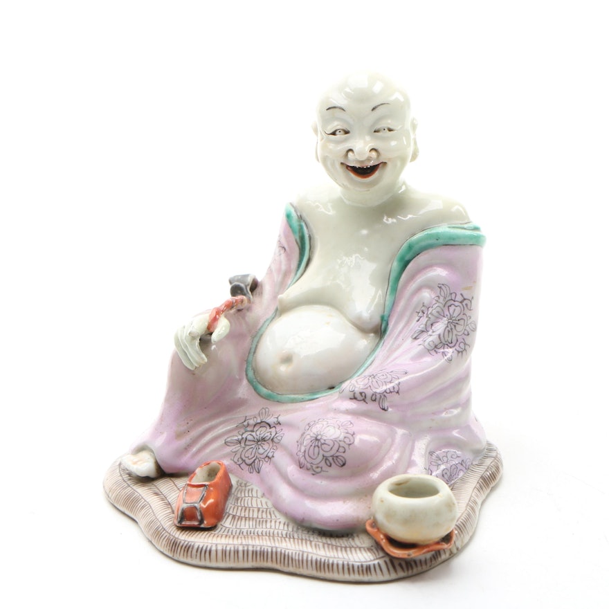 Chinese Famille Rose Porcelain Luohan Figurine, 19th Century