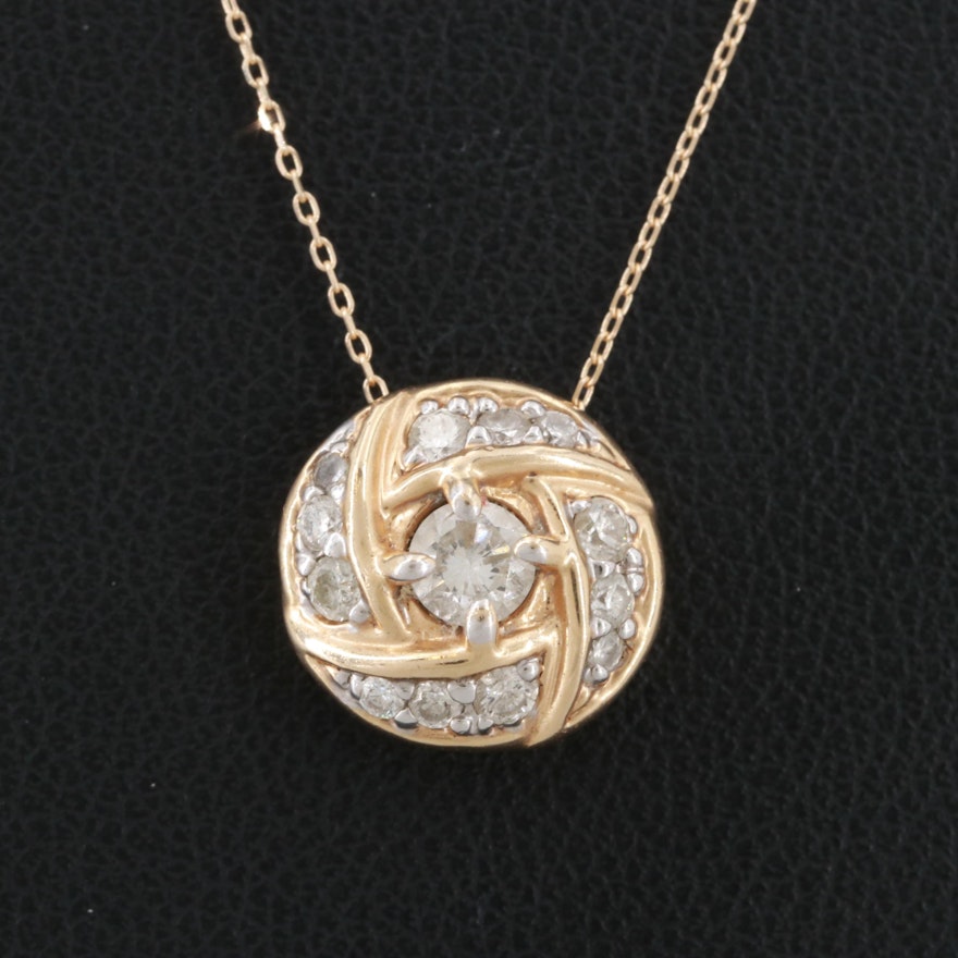 14K Yellow Gold Diamond Pendant Necklace