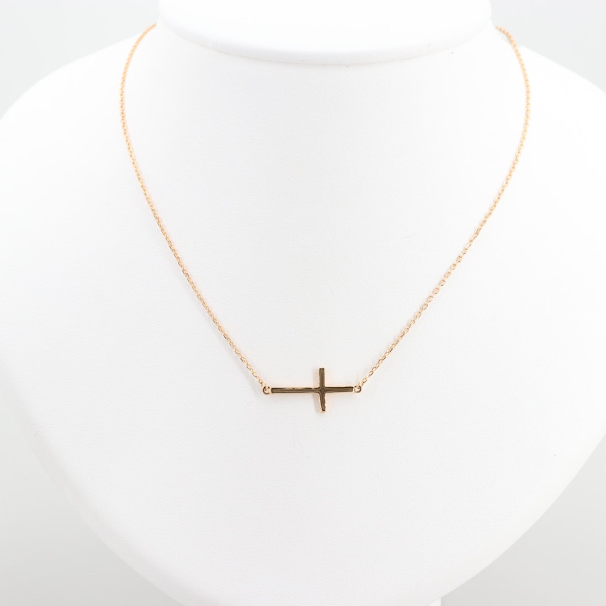Gold Wash on Sterling Silver Split Chain Cross Necklace