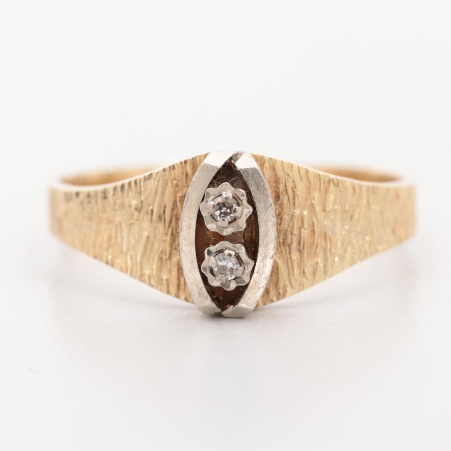 14K Yellow Gold Diamond Ring with White Gold and Textured Accents