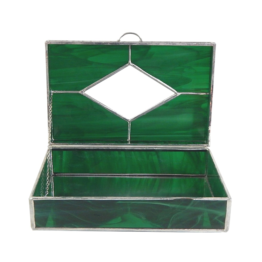 Leaded Green Slag Glass Jewelry Box