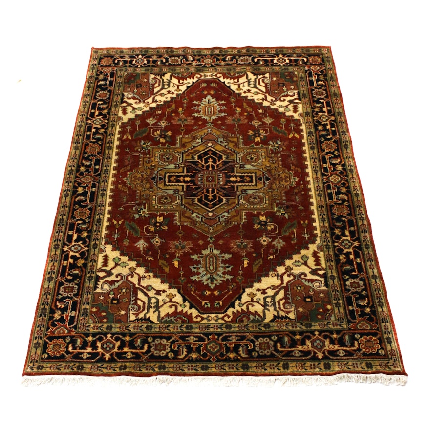 6'0 x 9'2 Hand-Knotted Indo-Persian Heriz Serapi Wool Rug