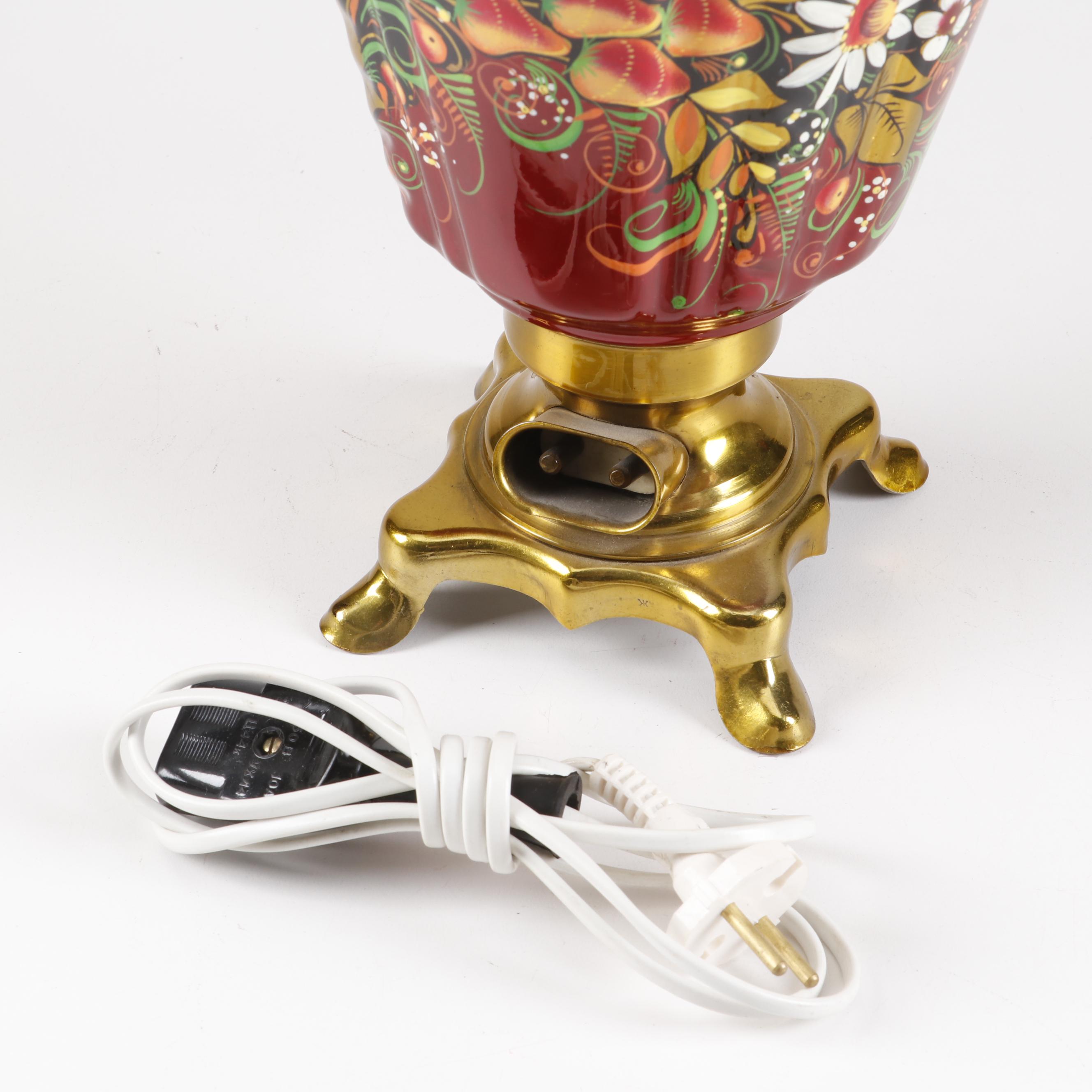 Hand-Painted Russian Samovar, Teapot, and Tray Set