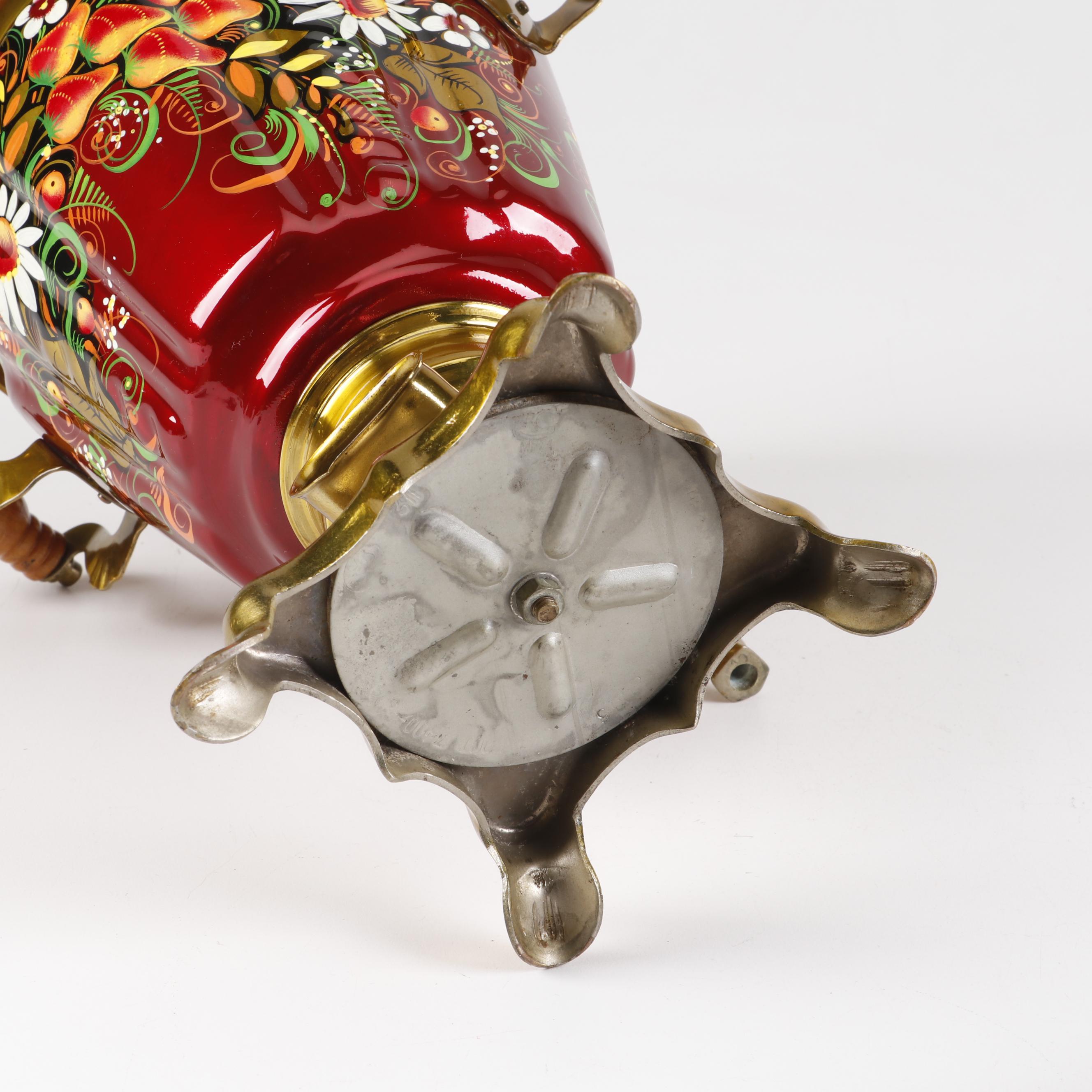 Hand-Painted Russian Samovar, Teapot, and Tray Set