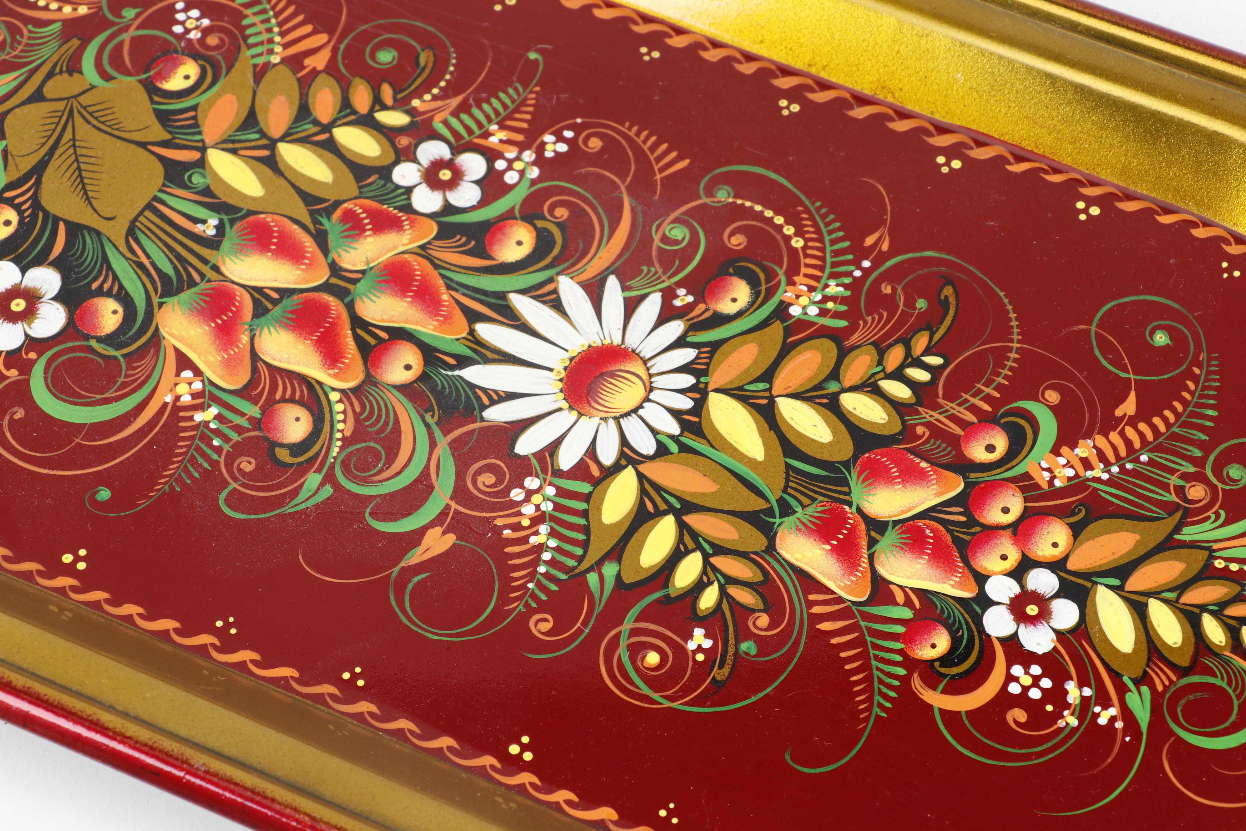 Hand-Painted Russian Samovar, Teapot, and Tray Set