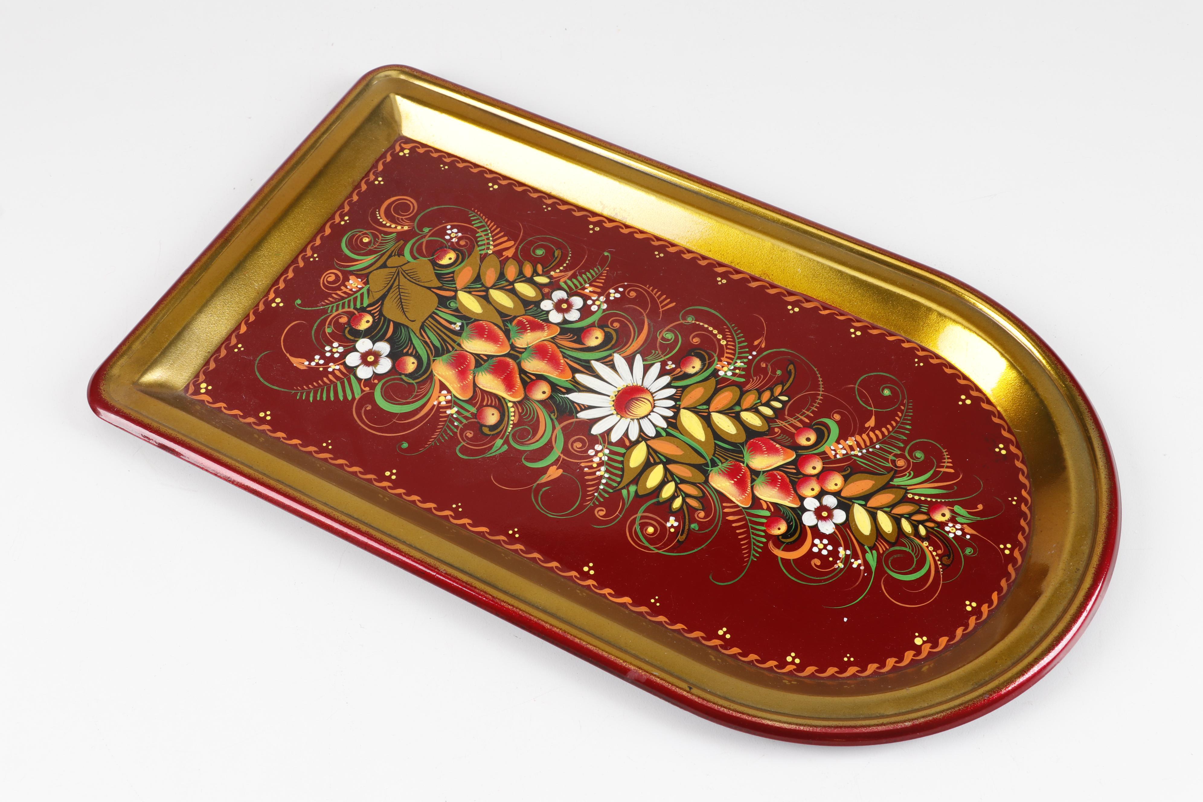 Hand-Painted Russian Samovar, Teapot, and Tray Set